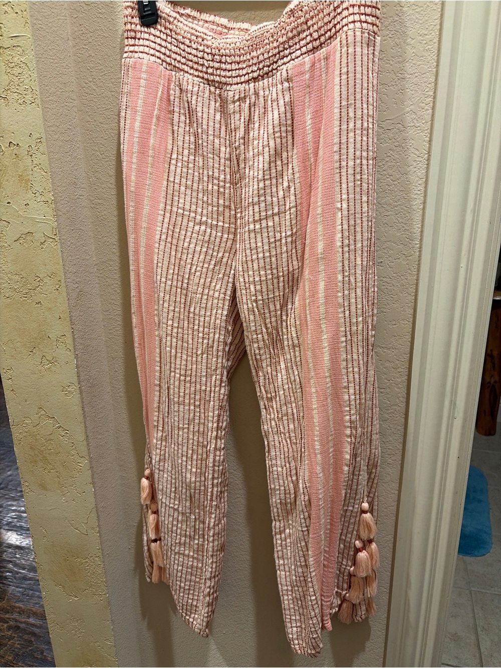 Talamanca Soft Surroundings Pink & Cream Striped Tassel Lounge Pants
